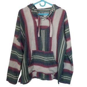 Original Senior Lopez Mens L Multicolor Striped Long Sleeves Baja Hoodie Sweater
